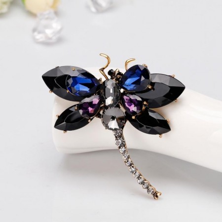 Брошь позолоченная "Стрекоза"-синяя  8686 фото | Brulik