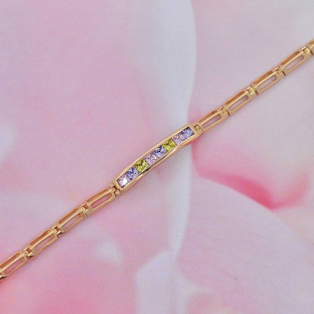 Позолоченный браслет с фианитами 10-7318-мультиколор фото | Brulik