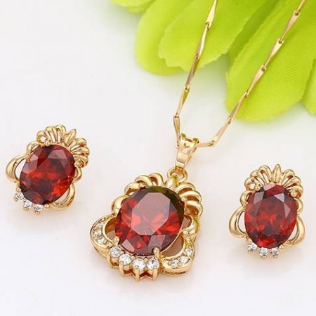 Яркий комплект с фианитами 18К 63228-красный фото | Brulik