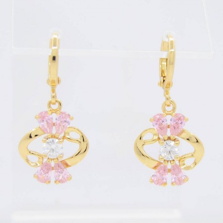 Превосходные серьги в позолоте с фианитами 10-2385- розовый фото | Brulik