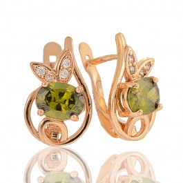 Позолоченные серьги  Fallon 8225617-зеленый фианит