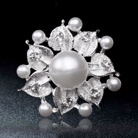 Брошь Цветок с фианитами и жемчугом 2992 фото | Brulik