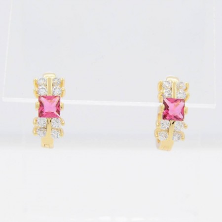 Изящные серьги-колечки с фианитами ХР 10-2280-красный корунд фото | Brulik