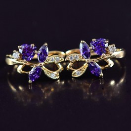 Позолоченные серьги с фианитами 18K 10-9361-фиолетовый