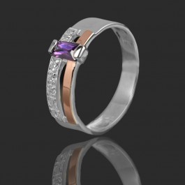 Серебряное кольцо с золотыми вставками 33