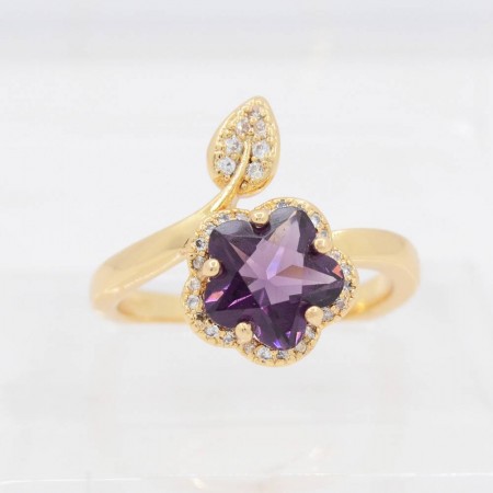 Изумительное кольцо Цветок в позолоте 10-1056-фиолетовый фото | Brulik