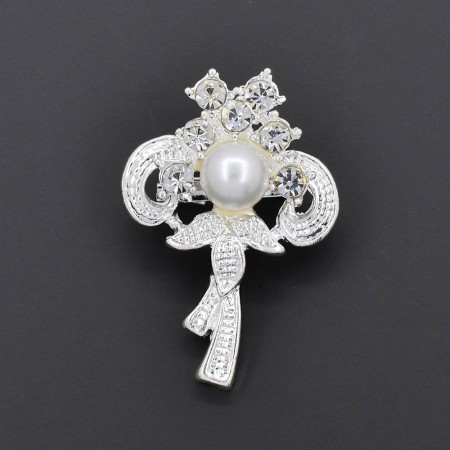 Превосходная брошь с фианитами и жемчугом GF 958-21 фото | Brulik