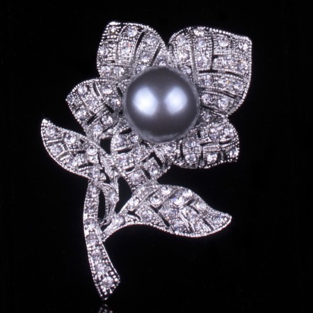 Брошь Цветок с жемчужиной 4546 фото | Brulik