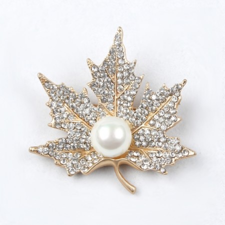 Брошь "Кленовый лист" с жемчужиной 6710 фото | Brulik