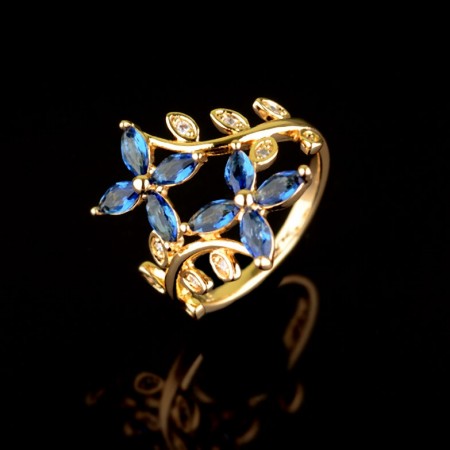 Позолоченное кольцо XP  1231-синий фото | Brulik