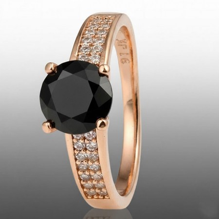 Позолочена каблучка Xuping 10950-чорний фіаніт фото | Brulik