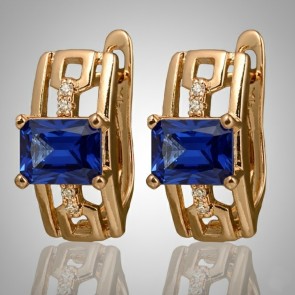 Позолочені сережки Xuping 24680-синій фіаніт фото | Brulik