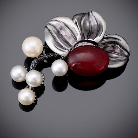 Брошь винтажная с красным камнем 8706 фото | Brulik