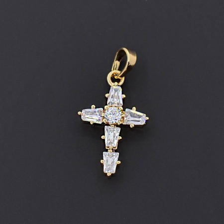 Позолоченный крестик с фианитами 18К 10-3314 фото | Brulik