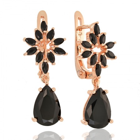 Позолоченные серьги  Fallon 82200614-черные фианиты фото | Brulik