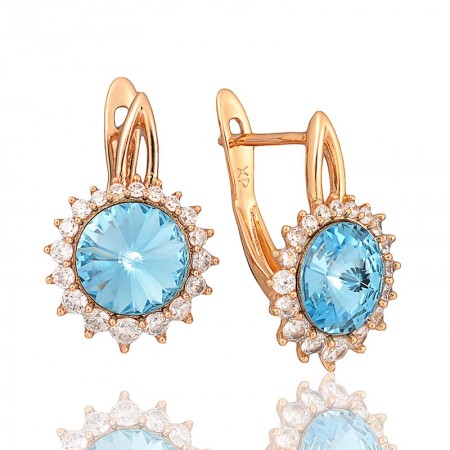 Позолоченные серьги Swarovski Xuping 21680- голубой фианит фото | Brulik