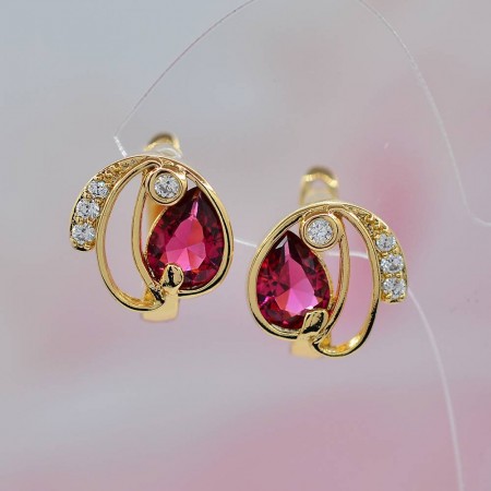 Изящные серьги оптом ХР 10-2120-красный корунд фото | Brulik