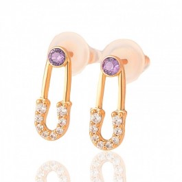 Позолоченные детские серьги-гвоздики Swarovski Xuping 22057-лиловый фианит