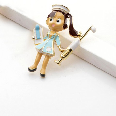 Брошь позолоченная- "Медсестра"-голубой  8687 фото | Brulik