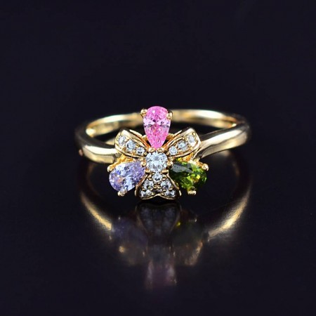 Позолоченное кольцо с фианитами 18К 10-1954-мультиколор фото | Brulik