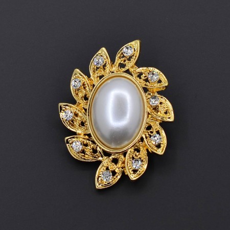 Позолоченная брошь с фианитами и жемчугом 321-72 фото | Brulik