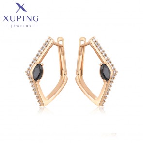 Позолочені сережки Xuping 24316-чорний фіаніт фото | Brulik