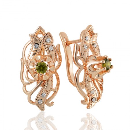 Позолоченные серьги Fallon 8223703-зелёные фианиты (S) фото | Brulik