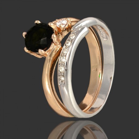 Позолоченное кольцо Fallon 9320012-чёрные фианиты  фото | Brulik