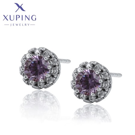 Серьги-гвоздики  Xuping 643924-фиолетовые фианиты фото | Brulik