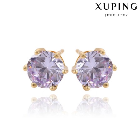 Позолоченные серьги-гвоздики Xuping 92005-фиолетовый фото | Brulik