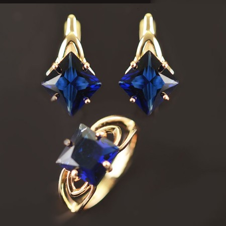Позолоченный комплект  Fallon 81200102-синие фианиты фото | Brulik