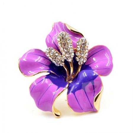 Позолоченная брошь с фианитами  801-63-лиловый фото | Brulik
