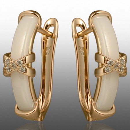 Позолочені сережки керамічні Xuping 24682-білі фото | Brulik