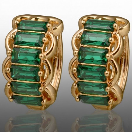 Позолочені сережки Xuping 24681-зелений фіаніт фото | Brulik