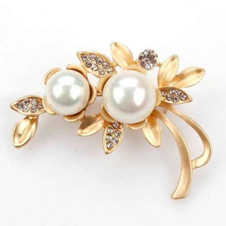 Обворожительная брошь с фианитами и жемчугом 18К LK 278-43  фото | Brulik