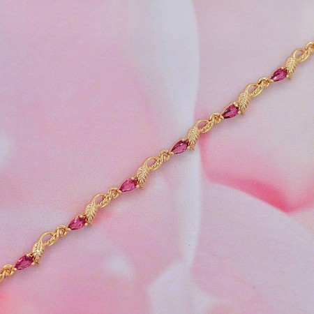 Позолоченный браслет с фианитами оптом 10-7424-красный корунд фото | Brulik