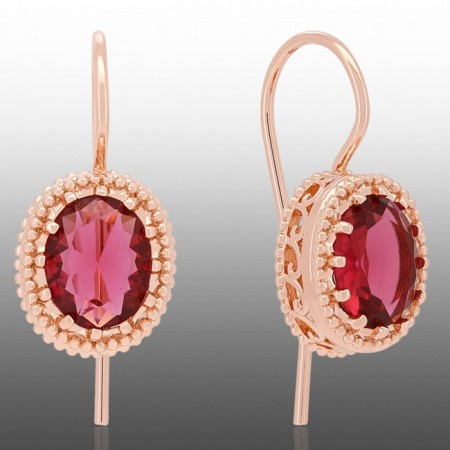Позолочені сережки  Fallon 82283077-червоний фіаніт фото | Brulik