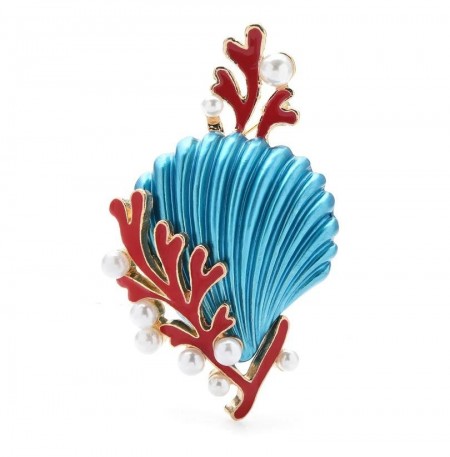 Брошь "Ракушка" 8825-бирюзовый фото | Brulik