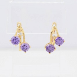 Изумительные серьги с фианитами 18К 10-2166-фиолетовый