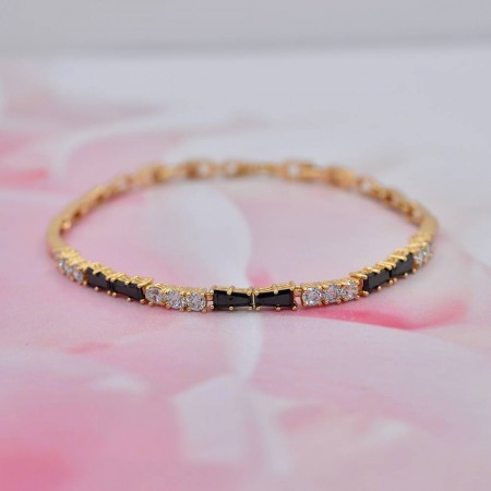 Позолоченный браслет с фианитами 18К 10-7432-черно-белый фото | Brulik