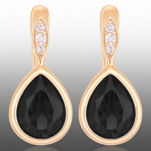 Позолочені сережки Xuping 24302-чорний фіаніт фото | Brulik