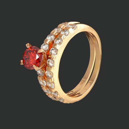 Стильное позолоченное кольцо с фианитами XP 11478 - красный фото | Brulik