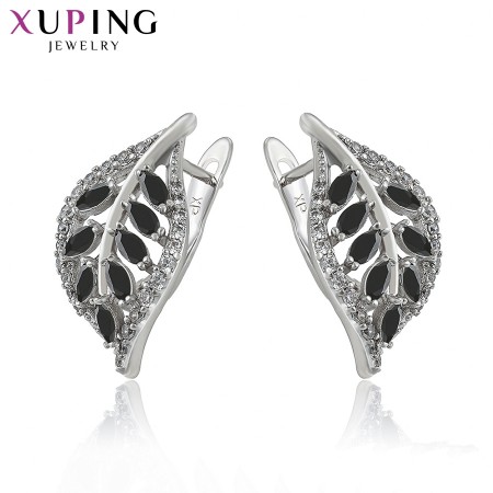 Серьги Xuping "Листья" 80102-черные фианиты фото | Brulik