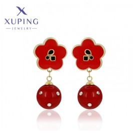 Серьги  Xuping  BLE-1402 с красной жемчужиной
