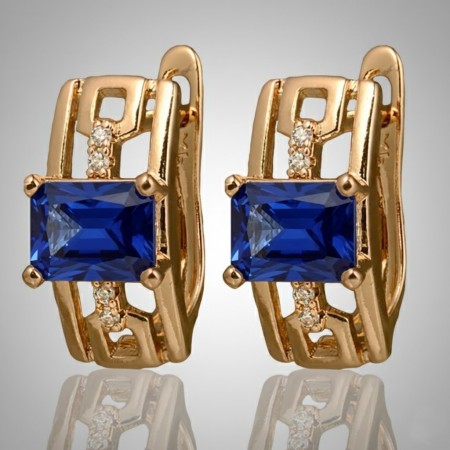 Позолочені сережки Xuping 24680-синій фіаніт фото | Brulik