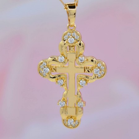 Изумительный крестик с фианитами в позолоте 10-3009 фото | Brulik