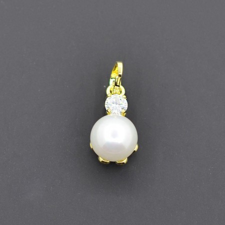 Позолоченный кулон с жемчужиной и фианитами ХР 3303-белый фото | Brulik