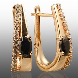 Позолочені сережки  Xuping 23831-чорні фіаніти