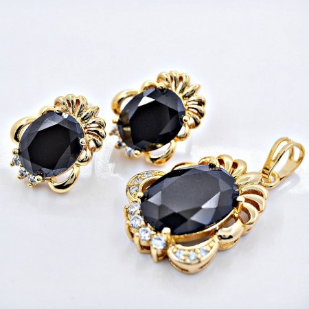 Яркий комплект с фианитами 18К 63228-черный фото | Brulik