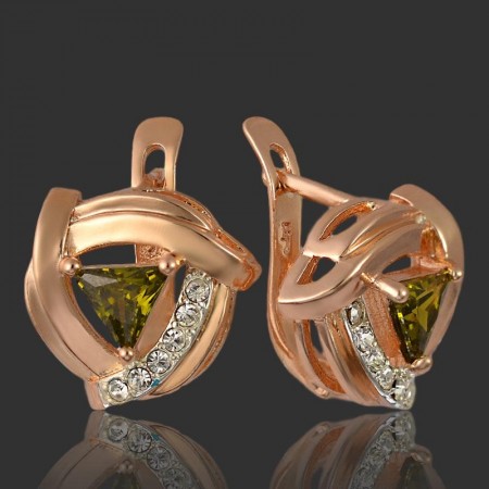 Позолоченные серьги Fallon 9224031-зелёные фианиты фото | Brulik